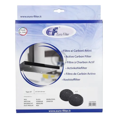 Whirlpool Kohlefilter Type47 AMC023 153mmØ - 2 Stück - Dunstabzugshauben-Zubehör, hochwertiges Aktivkohlefilterset für effektive Geruchsreduzierung und optimale Luftqualität in Ihrer Küche.