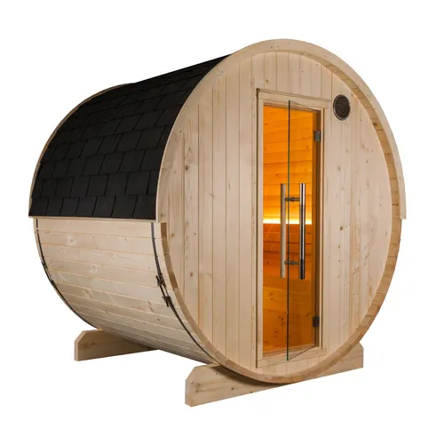 Harvia Kuusi 180 Panorama Fasssauna aus Fichte – Gartensauna Ø220x180cm - Genießen Sie entspannende Stunden in der stilvollen Harvia Kuusi Fasssauna, ideal für Ihren Garten. Hochwertige Fichte sorgt für eine angenehme Atmosphäre.