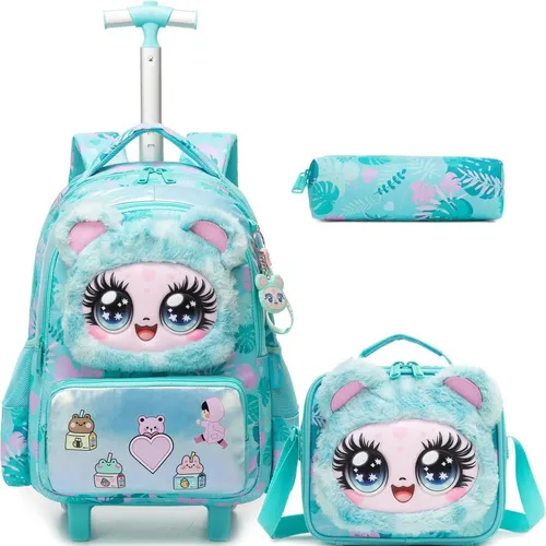 Schulrucksack Trolley für Mädchen mit Rollen, B-grün, 43cm