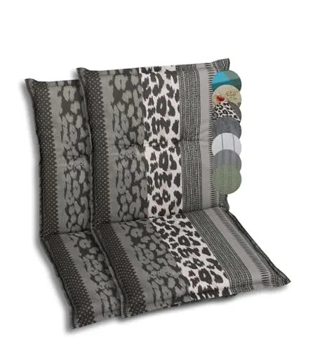 GO-DE Textil Polsterauflagen für Niederlehner-Gartenstühle – 2er-Set Leopard Anthrazit - Hochwertige Polsterauflagen für Niederlehner-Gartenstühle, mit weicher Schaum-Vliesfüllung für optimalen Sitzkomfort und UV-beständigem Druckstoff für langlebige Nutzung.