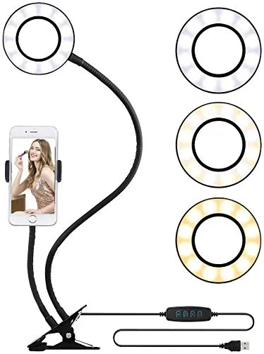 Somikon Ringlicht Handy: Selfie-Ringlicht mit Smartphone-Halterung und Klemmbefestigung, Ø 9 cm (Selfie Handy, Schwanenhals, Handyhalterung)