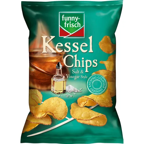 Funny-Frisch Salt & Vinegar Kesselchips 120g - Chips mit intensivem Salz- und Essiggeschmack, perfekt für den Snackgenuss zwischendurch.
