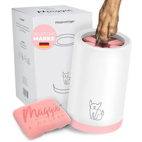 MAGGIE & COOPER Pfotenreiniger für Hunde – entfernt Schmutz & Schlamm – inkl. Mikrofaserhandtuch – weiche Bürsten – spülmaschinenfest – Größe S