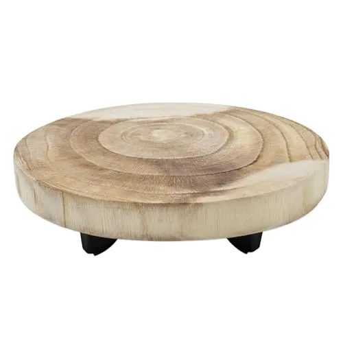 Spetebo Holz Blumentopfständer 23x18 cm - Tisch mit Baumscheibe - Blumenhocker Pflanzenständer Pflanzenhocker