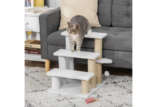 PawHut Kratzbaum 3-stufige Katzentreppe - Kratzbaum für Katzen, 3-stufige Tiertreppe aus hochwertigen Materialien, ideal für ältere oder kleine Katzen, um sicher zu klettern und zu spielen.