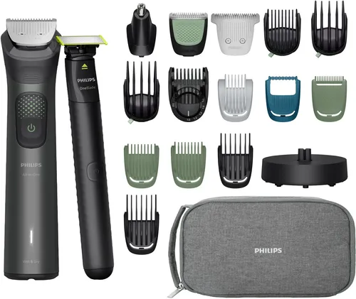 PHILIPS MG9556/15 All-in-One 9000 Series - Multigroomer mit 19 Aufsätzen, OneBlade-Technologie für präzise Konturen und Hautschonung, ideal für Bart- und Körperpflege.