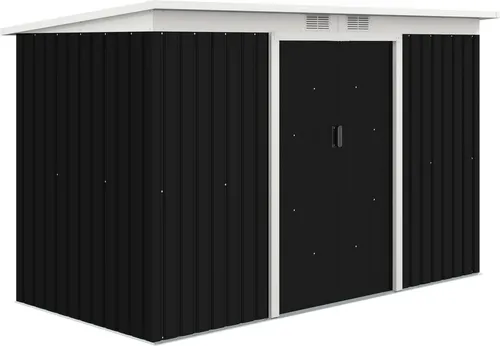 Gerätehaus, Gartenhaus, Geräteschuppen mit Schiebetür, Lüftungsfenster, Pultdach, Outdoor, Stahl, Dunkelgrau, 280 x 130 x 172 cm