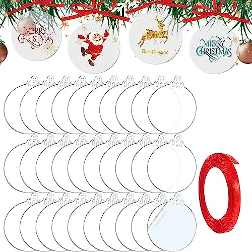 TSKDKIT 30 Stück Acrylscheibe Weihnachtskugel 7.6cm Acrylscheibe Weihnachten Deko Anhänger Plexiglasplatten Christbaumkugeln Plexiglasscheibe für Weihnachten Dekoration Basteln