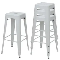HHG 4er-Set Barhocker 844 – Metall Industriedesign, Stapelbar, Weiß