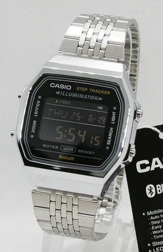 Casio Klassische Uhr ABL-100WE-1BEF - Edelstahlarmband mit Klappverschluss, digitale Anzeige und vielseitige Funktionen wie Stoppuhr und Alarm