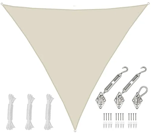 AMANKA Sonnensegel Dreieckig 5x5x5 mit 98% UV-Schutz - Sonnenschutz für Terrasse, Balkon und Garten mit 90% Beschattung. Das wasserdichte Segel ist strapazierfähig und ideal für Wind- und Sichtschutz.