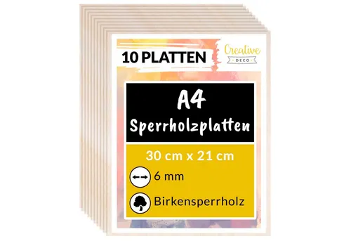 Creative Deco Bastelnaturmaterial Sperrholzplatte 6mm Birkensperrholz - Bastelzubehör, ideal für Laubsäge, Brandmalerei und Laserschnitt. Hochwertige, handgeprüfte Platten mit abgerundeten Kanten für erhöhte Sicherheit.