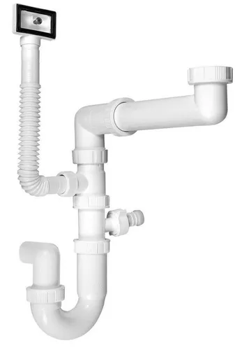 Bruckner Siphon Spülbecken-Siphon mit Überlauf, raumsparend - Praktischer Siphon für Spülbecken mit Überlauf und Anschluss 6/4