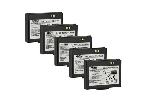 vhbw Akku passend für Zebra ZQ110, ZQ220, ZR128 Etikettendrucker (1100 mAh, Akku Akku Li-Ion 1100 mAh (7,4 V, 5 St), Leistungsfähige Austausch-Akkus für POS-Gerät, Wiederaufladbar, Jede