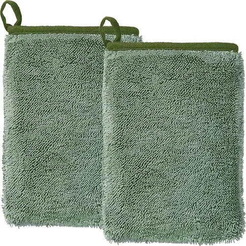 Erwin Müller Microfaser-Handschuh 2er-Pack mit 2-Seiten-Funktion jade Größe 15x20 cm - langlebig, trocknet streifenfrei, fusselt nicht