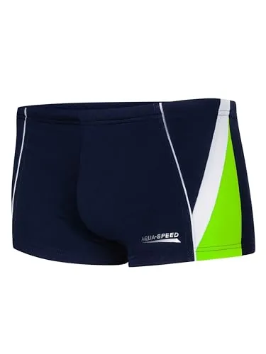 Aqua Speed Kurze Badehosen für Jungen + gratis eBook | UV Schwimmhosen eng | Beachwear Jungs | Gr. 152 | 04. Marineblau Grün Weiß | Diego