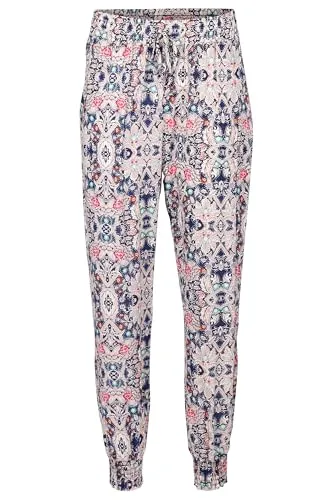 Easy Young Fashion Damen Sommerhose - Florale Freizeithose mit elastischem Bund - Lange Boho Hose - Strandhose Stoffhose aus Baumwolle 777 - (Blau)