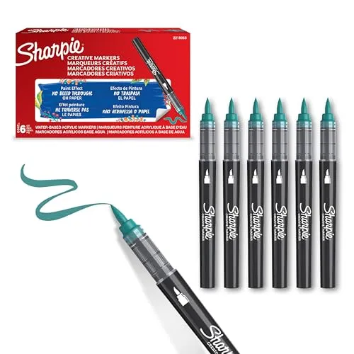 Sharpie Creative Marker Acryl-Farbstifte | Wasserbasierte Farbmarker mit Pinselspitze | Bastel- & Künstlerbedarf | Smaragdgrün | 6 Stück