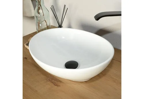 wohnfreuden Aufsatzwaschbecken Keramik 41 cm oval weiß von Wohnfreuden