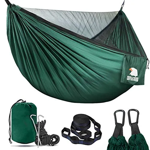 COVACURE Hängematte Outdoor mit Moskitonetz - 350kg Belastbarkeit - FELDBETTEN & HÄNGEMATTEN - Ultraleichte Hängematte mit 290 x 140 cm für 2 Personen, ausgestattet mit einem atmungsaktiven Moskitonetz und ideal für Camping und Outdoor-Abenteuer.