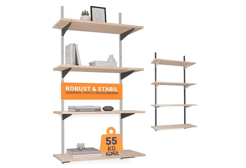 BOOMET Wandregal Regal Bausatz weiß/schwarz, 80 9-tlg., Wandboard Bücherregal Hängeregal Leimholz Holzboden