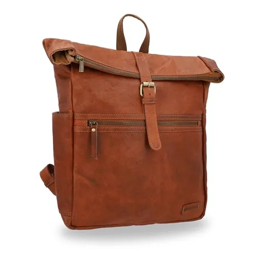 Gusti Leder Rucksack Milo New - Braun - Stylischer Daypack aus hochwertigem Ziegenleder, ideal für den Alltag. Mit praktischem Reißverschluss und Schnalle für optimale Sicherheit.
