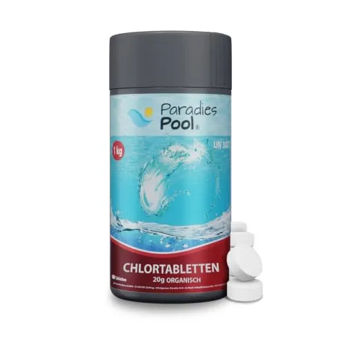 Paradies Pool Chlortabletten für Pool 20 g, Schwimmbecken, organisch, schnell löslich, Inhalt: 1 kg