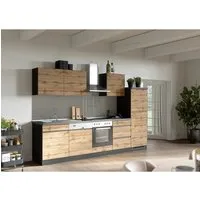 Held Möbel Küchenzeile Turin 300 cm mit E-Geräten – Wotaneiche-Graphit