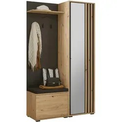 XORA Kompakt-Garderobe VOLANO - Drohnen und mehr: Hochwertige Kompakt-Garderobe in Eiche Artisan, mit Spiegeltür und viel Stauraum für Ordnung im Eingangsbereich.