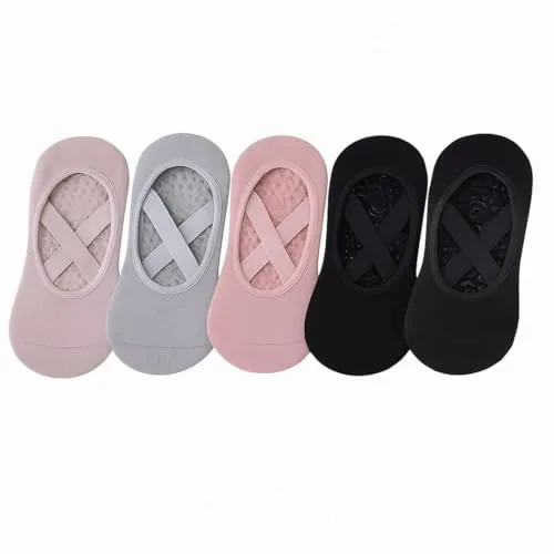 Zukunftsenkel Yoga Socken Damen, 5er Pack, Anti-Rutsch mit Noppen & X-Strap - Erlebe optimalen Halt mit rutschfesten Noppen für sicheres Training in Yoga und Pilates. Die X-Strap Bänder bieten perfekten Sitz und zusätzliche Stabilität – ideal für alle Bewegungen. 5er Pack in modernen Farben für jeden Tag.