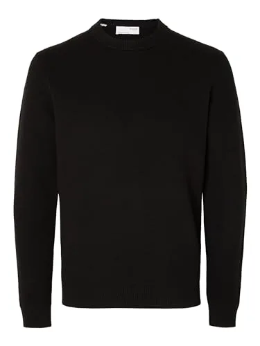 SELETED HOMME Herren SLHDANE LS Knit Structure Crew Neck Strickpullover - Pullover für Herren in Schwarz, mit weichem Griff und Regular-fit Passform, ideal für lässige Anlässe und den Alltag.