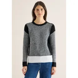 Strickpullover STREET ONE, Damen, Gr. XXL (46), schwarz, Web, 37% Baumwolle, 34% Polyacryl, 26% Polyester, 3% Elasthan, colorblocking, comfort fit normal, Rundhals, Bündchen, Pullover Strickpullover, im soften Baumwoll-Mix