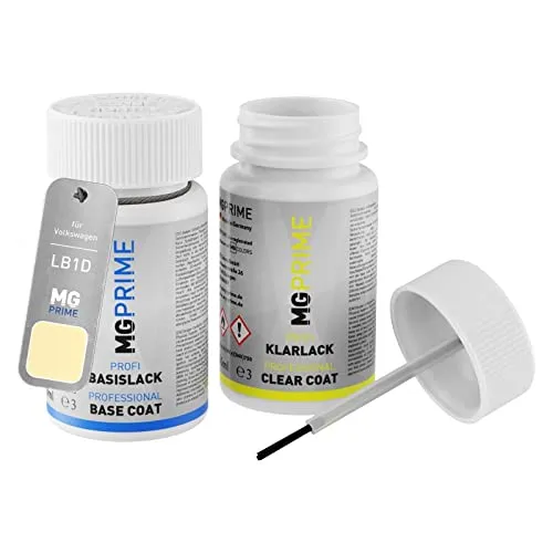 MG PRIME Autolack Lackstift Set für Volkswagen VW LB1D / B1D / B3 Mellow Yellow Basislack Klarlack je 50ml