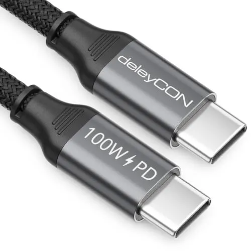 deleyCON 2m USB-C Kabel (USB 3.2 Gen2 10Gbit/s & 100W) Datenkabel Ladekabel 4K@60Hz für Ladegerät iPhone 17 16 15 Pro Max Air Airpods Watch Galaxy S25 S24 S23 iPad MacBook Tablet Switch PS5 SSD