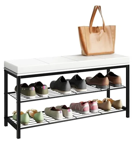 VCM Schuhregal | Sitzbank im Industrie Style Design - Schuhregal und Sitzbank in einem, ideal für Flur und Eingangsbereich. Mit Platz für 6 Paar Schuhe und stylischem Industrie Look.