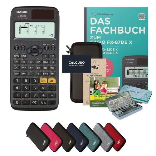 CASIO Taschenrechner CALCUSO Streberpaket Schwarz - Taschenrechner Paket mit Casio FX-85DE X, 325 Funktionen, inkl. Schutztasche, Lern-CD und Geometrie Set – ideal für Schüler von Klasse 5 bis 9.