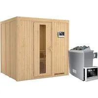 Karibu Sauna-Set Stina mit 9 kW Ofen und Energiespartür von Karibu