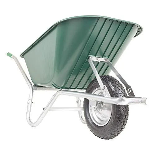 BPA Schubkarre 100l Liter verzinkt Luftrad Schubkarren groß Garten Scheibtruhe Bauschubkarre Kunststoffwanne PP grün | Rahmen verzinkt | Metall Felge mit Kugellager | leicht und stabil
