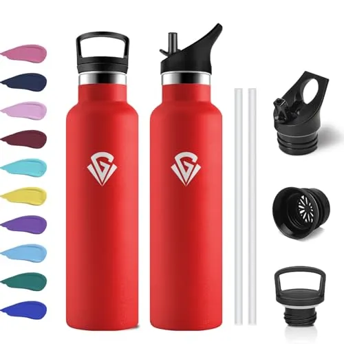 Thermosflasche 750ml, Auslaufsicher Trinkflasche Edelstahl mit Strohhalm, BPA-Frei, Wasserflasche Kohlensäure Geeignet, Isolierflasche Doppelwandig, für Erwachsene, Büro, Reisen, Laufen, Sprudel