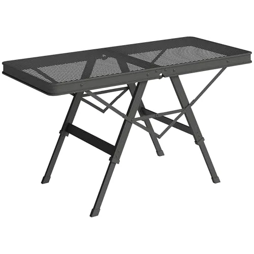 Outsunny höhenverstellbarer Campingtisch 90x40,5cm - Camping-Möbel mit robuster Metallgitter-Tischplatte, ideal für Grillgebrauch und wetterfest. Höhenverstellbar für maximalen Komfort bei Freiluftaktivitäten.