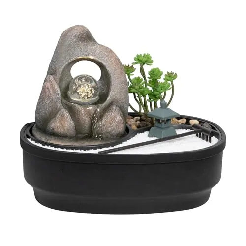 Zimmerbrunnen mit LED-Beleuchtung und Zen Garten