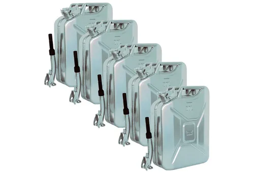 5x Benzinkanister 20 L mit flexibler Ausgießer & Halterung - Benzinkanister mit UN Zulassung, ideal für sicheren Transport von Kraftstoffen. Robustes, pulverbeschichtetes Gehäuse und flexibler Ausgießer für einfache Handhabung.