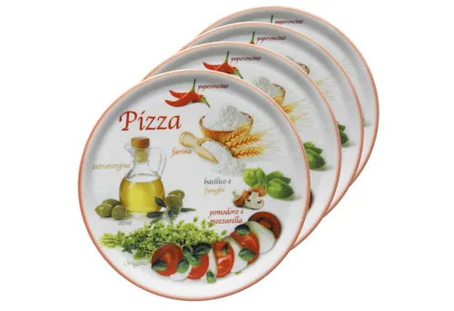 MamboCat Pizzateller Napoli Red Ø 33,8 cm - 4er Set - Bunte Porzellanteller für Pizza, Pasta & Co. Ideal als Servierplatten für Antipasti oder als dekorative Vorspeisenplatten. Spülmaschinengeeignet und perfekt für Grillfeste oder Einweihungspartys.