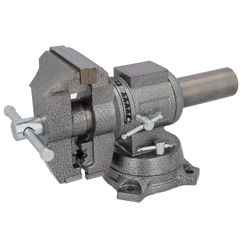 HRB robuster Schraubstock drehbar groß - 100 mm Spannweite-, multifunktionaler Profi Tischschraubstock, zwei Achsen Rotation 360 Grad parallel Schraubstock, hochwertige Stahlbacken (100mm)