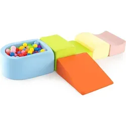 COSTWAY 5 TLG. Schaumstoffbausteine, Riesenbausteine mit Bällebad, Großbausteine zum Toben und Klettern, Kletterblöcke Softbausteine (Bunt) - Bunt