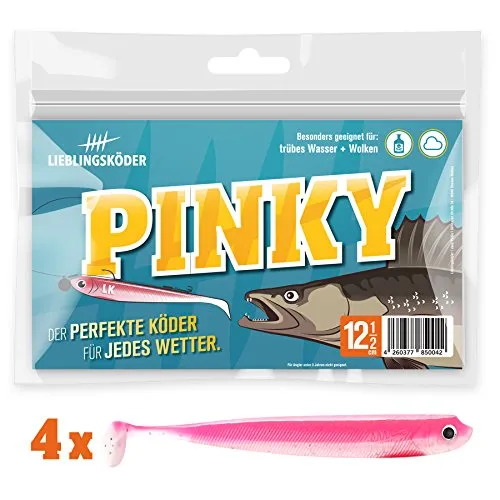 Lieblingsköder 4 Gummifische zum Zanderangeln mit Gummifisch 12,5 cm, Farbe Lieblingsköder:Pinky