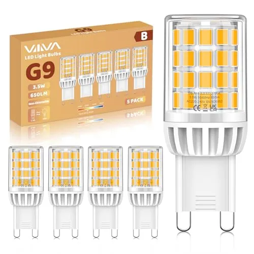 G9 LED Lampen Warmweiß 2700K, 3.5W, 650LM Energieeffizienz der Klasse B | Ersatz für 50W Halogenlampe, G9 LED Leuchtmittel, Nicht Dimmbar, 360° Strahl, AC 220-240V, Energiesparende Glühbirne-2 Stück