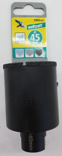 Wolfcraft 5945000 Diamant-Lochsäge Ceramic Ø 45 mm - Bohrer-Bits für Winkelschleifer, ideal zum präzisen Schneiden von Keramik mit langlebiger Diamantbeschichtung.