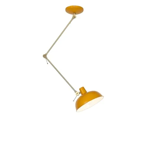 Qazqa - Retro Retro-Deckenleuchte I Deckenlampe I Lampe I Leuchte Gelb mit Bronze - Milou I Wohnzimmer I Schlafzimmer - Stahl Länglich - LED geeignet E27