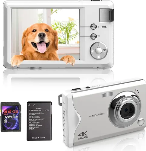 Fine Life Pro Digitalkamera 4K HD 48MP - Kompaktkamera mit 48MP CMOS-Sensor, 16-fachem Digitalzoom und Bildstabilisator. Ideal für hochauflösende Fotos und Videos, inklusive 32GB SD-Karte für sofortigen Einsatz.